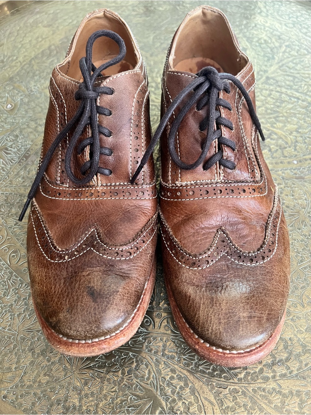 BED STU Women’s Sz 9.5 Classic Brown Leather Wingtip Oxfords Retail $259